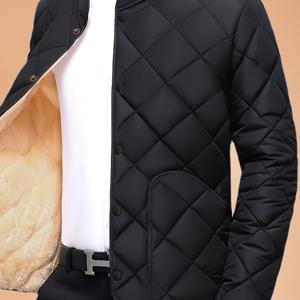 TEMU 남성용 캐주얼 스탠드 칼라 겨울 코트 1개, 단색 폴리에스테르 비스트레치 재질, 스냅 클로저, 직조 플랙, 정규 핏, 가을/겨울 아우터, 두꺼운