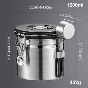 TEMU 1개, 1.2L/41oz 스테인리스 커피 캔, 스쿱 포함, 밀폐형 일방향 배기 밸브, 다기능 식품 보관 용기 커피 콩, 차, 설탕, 밀가루, 시리얼, 날짜 추적 및 신선도 유지 기능, 둥근 모양, 재사용 가능, 플립탑 뚜껑, 주방 필수품