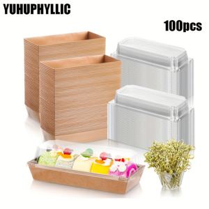 TEMU YUHUPHYLLIC 투명 뚜껑이 있는 100개 종이 델리 샌드위치 박스, 딸기 꼬치 초콜릿 포장 비스킷 디저트용 (갈색)