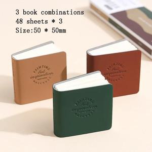 TEMU 3-팩 미니 수채화 스케치북, 두꺼운 200gsm 종이가 들어 있는 정사각형 가죽 텍스처 드로잉북, 학습 및 미술 용품을 위한 휴대용 아트 저널