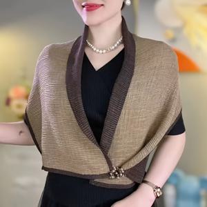 TEMU 여성을 위한 우아한 폴리에스테르 스카프, 100% 폴리에스테르 160g/m², 양단, 양면, 이중 색상, 장식용, 스트레치되지 않음, 가벼움, 자석 버튼, 한국 스타일, 따뜻함, 캐주얼 주말 액세서리