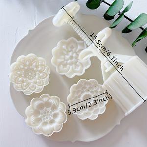 TEMU 연꽃 모양 굽는 틀, 75g 전통 중국식 달떡 틀, 10잎 히비스커스 꽃 디자인, ABS 소재, 손으로 누르는 반죽 틀, 축제 디저트용
