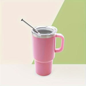 TEMU 손잡이와 빨대 뚜껑이 있는 1개, 3온스 미니 스테인리스 텀블러 - 생생한 색상 옵션(오렌지, 핑크, 그린, 블루, 화이트) - 뜨거운 및 차가운 음료용 내구성 있는 304 스테인리스 스틸 - 파티, 사무실 또는 가정 사용에 완벽함