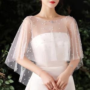 TEMU 우아한 장식이 돋보이는 시스루 메쉬 웨딩 케이프 - 신부, 들러리, 파티 및 특별한 행사용 가벼운 통기성 웨딩 액세서리, 로맨틱 게이트웨이, 섬세한 공예 기술, 크리스마스에 최적