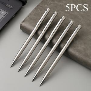 TEMU 5개 팩 매끄러운 실버 스테인리스 볼펜, 튼튼한 둥근 몸체, 중간 지점, 회전 동작, 성인 14세 이상에게 완벽, 훌륭한 필기 도구, 깃털 없음, 사무용품