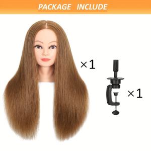 TEMU 100% 진짜 인조 머리 모형 헤드 헤어 스타일링 연습 - 곱게, 곧게, 염색, 블로우아웃, 브레이딩, 모자 디스플레이, 머리 자르기 연습, 메이크업 연습 - 무료 클램프 홀더 포함
