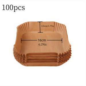 TEMU 100pcs, 에어 프라이어 일회용 종이 라이너, 9 인치, 5-8QT 에어 프라이어용 둥근 사각형 파피리 라이너, 기름 방지, 방수, 주방 베이킹 로스팅 전자 레인지용 파피리 베이킹 페이퍼, 1pc/10pcs/50pcs/100pcs 세트 선택 가능합니다.