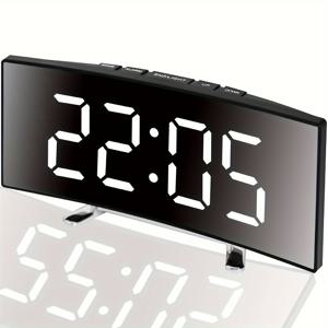 TEMU LED 곡선 스크린 디지털 알람 시계, 온도 표시, 조절 가능한 밝기, USB 전원, 불규칙한 모양, 평평한 크라운, 가정 침실 사무실용 - 12/24H 스누즈 기능(어댑터/배터리 미포함)