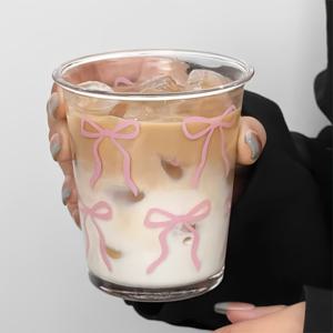 TEMU 1pc 우아한 보우 디자인의 유리 커피잔, 카푸치노, 차, , 라떼 및 뜨거운 음료용 투명한 유리제품, 이상적인 생일 및 휴일 선물입니다.