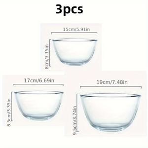 TEMU 3pcs 유리 그릇 세트 - 큰 크기와 작은 크기 포함된 원형 투명 스택 가능한 크기 - 주방 준비, 식사, 베이킹 및 요리용 고품질 샐러드 서비스 그릇 - 독성 없는 내구성 있는 재료 - 완벽한 선물