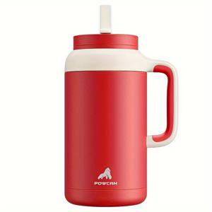 TEMU POWCAN 64oz 스테인리스 스틸 보온 텀블러, 손잡이 & 빨대 뚜껑 포함 - 누수 방지, 식기 세척기 사용 가능, 음료를 36시간 동안 차갑게 유지, 미끄럼 방지 베이스 - 집, 사무실, 체육관에 완벽함|텀블러