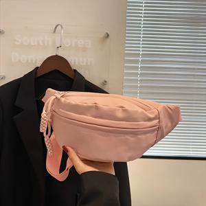 TEMU 남녀 공용 나일론 슬링 백, 캐주얼 스포츠 팬니 팩, 패션 크로스바디 숄더 포시, 단색 지퍼 허리 백, 남성 및 여성용, 통근, 여행 및 일상 사용에 적합, 폴리에스테르 안감, 손세탁 가능 - 블랙, 화이트, 레드, 핑크 색상으로 제공