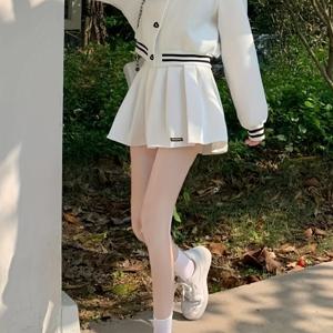 TEMU 프레피 버튼 프런트 스커트 세트, 컨트라스트 트림 롱 슬리브 재킷 & 단색 컬러 미니 스커트 아웃핏, 여성 의류|가디건