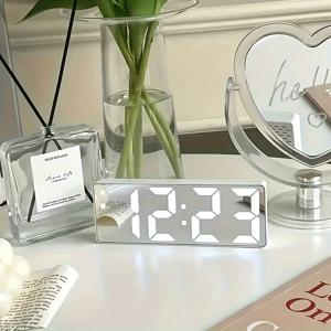 TEMU 1개 슬림 LED 거울 책상 알람 시계, USB 전원 - 디지털 시간 표시 및 스누즈, 침실용 야간 조명 기능, 사무실 장식, 침실용 알람 시계