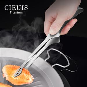 TEMU 1개 CIEUIS 대형 티타늄 바베큐 집게, 야외 캠핑 요리 도구, 비전기, 범용, 순수 티타늄 구조, 스톤 워시 마감