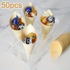 TEMU 50/100/150개 5.2인치 일회용 소나무 나무 디저트 콘, 과일 샌드 용기, 디저트 콘, 호텔 레스토랑 간식 혼 콘, 비스킷 포장 상자 파티 디저트 콘