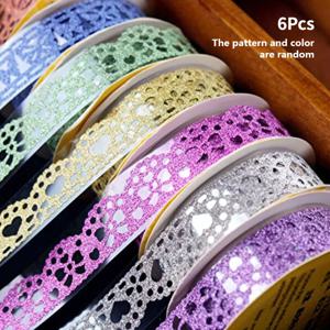 TEMU 6pcs 글리터 레이스 와시 테이프 세트, PVC 자체 접착 장식 마스킹 테이프 DIY 공예, 스크랩북 및 선물 포장용