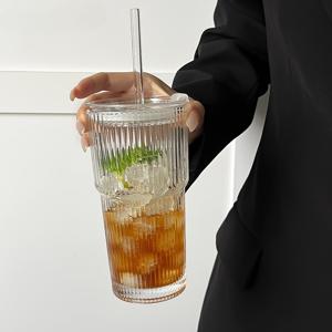TEMU 뚜껑과 빨대가 있는 20.28oz 유리 커피 머그, 600ML 다용도 단열 재사용 가능한 유리 컵, 손 세척전용, 가정, 사무실, 여행에 이상적 - 1개|텀블러|커피