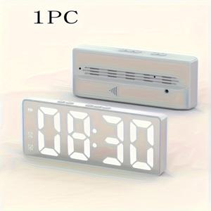 TEMU 1개의 LED 미러 디지털 알람 시계, 스누즈 기능, 전자 데스크 밤 등, USB 전원 데스크 시계, 침실, 사무실, 가정 장식 - 플라스틱, 사각형, 평평한 크라운, 온도 표시, 3개의 AAA 배터리 필요 (포함되지 않음)
