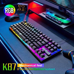 TEMU K87 RGB 메카닉 게이밍 키보드, 87키, 인체공학적 디자인, 무지개 백라이트 조명, 내구성 있는 유선 키보드, 사무실 및 게임 애호가에게 완벽한, Rgb 라이트닝 키보드 | 모던 에스테틱 | 스타일리시 액세서리|키보드|독거미키보드