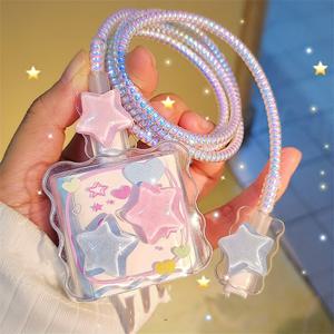 TEMU 1개 나비 레이저 케이블 보호기, iPhone 충전기와 호환되는 파도 디자인 TPU 케이블 보호기, USB 케이블 절약, 배터리 없음, 전자 부품 없음 - 장식용 나비 레이저 패턴