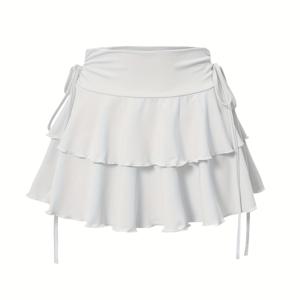 TEMU 새로운 여성용 화이트 탄력 반치마 러플 섹시 미니 스커트