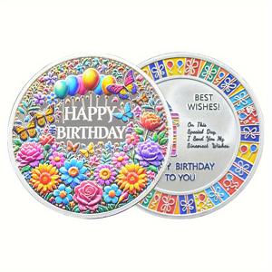 TEMU 1개 생일 테마 기념 동전, 3D 릴리프 공예, 꽃 나비 디자인, 금속 합금, 전원 필요 없음, 가정, 주방, 파티 게임 및 이벤트, 보편적인 휴일, 공주 테마