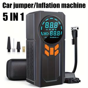 TEMU JKUOO 자동차 점프 스타터, 공기 펌프, 150PSI 휴대용 배터리 팩, 디지털 타이어 인플레이터, 2000mAh*4 배터리, 사각형 모양, 충전식 리튬 배터리, 플러그 없음 전원 공급, 고효율 냉각 시스템, 고효율 파워 뱅크, 차량용 휴대용 배터리 충전기, 가정용 전동 공구|보조배터리|타이어