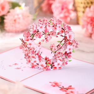 TEMU 3D 벚꽃 화환 팝업 카드, 꽃 생일, 데이, 추석, 기념일, 결혼식, 크리스마스 인사말 카드, 그녀, 친구, 엄마, 감사 카드, 종이 공예, 모든 경우에 대한 선물
