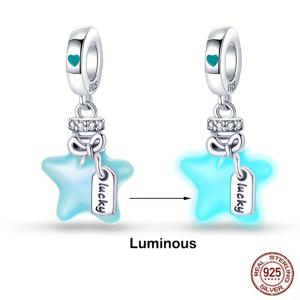 TEMU 100% S925 스테어링 실버 할로윈 차밍 실버 그램 무게 5 그램 환상 발광 블루 스타 차밍 원래 3mm 팔찌 및 반지 DIY 비즈 데이 여성 생일 미디엄 보석 크리스마스 추수 감사절 선물