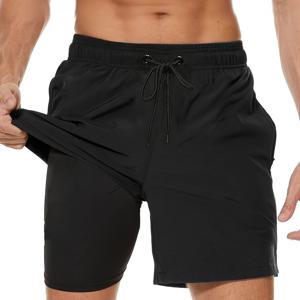 TEMU 오션 비브스, 남성용 단색 빠른 건조 수영 트렁크, 끈과 지퍼 포켓이 있는 편안한 통기성 보드 쇼츠, 여름 해변용|수영복