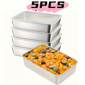 TEMU 5개 세트 스테인리스 스틸 식품 보관함, 투명 뚜껑 포함 - 고기, 과일 및 채소용 대형 사각 컨테이너 - 캠핑, 야외 및 가정용으로 완벽, 쌓을 수 있는 주방 정리함, 크리스마스 또는 추수감사절 선물로 이상적