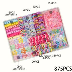 TEMU (555pcs/780Pcs875pcs) 레진 헤어 액세서리 세트 - 875pcs의 혼합 색상 탄성 헤어 밴드, 헤어 로프 및 별 모양 플라스틱 클립, 기본 헤어 스타일링 필수품, 기본 헤어 로프 세트 조합