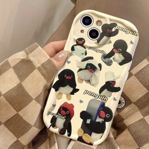 TEMU 아이폰16pro/iphone15plus/iphone14/iphone13/iphone12/iphone11/XR/xs/7/8plus/12mini/13mini/SE2/SE3에 적합한 풀 스크린 만화 펭귄 원 웨이브 패턴 소프트 쉘 모바일 폰 케이스