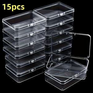 TEMU 8/15pcs 투명 플라스틱 보관 상자, 힌지 뚜껑, 10.5x7.2x2.5cm, 소형 물품용 다용도 휴대용 정리함, DIY 공예, 보석, 구슬, 하드웨어 - 스냅 클로저 직사각형 용기, 보석 상자 (1개)