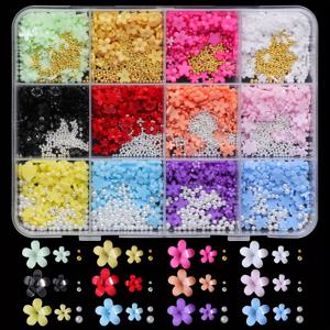 TEMU 1500pcs Y2K 스타일 네일 아트 주문 세트, 3D 레진 꽃, 금색 및 은색 카바르 비즈, 진주, 하이포알러지, 향이 없는, DIY 매니큐어 공예 및 네일 디자인 장식