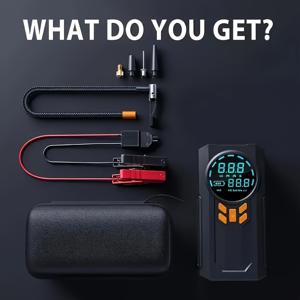 TEMU 1pc 휴대용 자동차 스타터, 공기 압축기, 150PSI 디지털 타이어 인플레이터, 무선 충전 2000mAh*4 리튬 배터리, LED 비상 조명, 다기능 미니 타이어 인플레이터, 차량용, 자동차 배터리 충전기|현대 자동차 액세서리|소형 자동차 키트|타이어