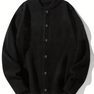 TEMU 캐주얼 남성용 V넥 카디건 - 100% 폴리에스터 니트 원단 버튼업 스웨터 단색 미디엄 스트레치 가을/겨울 컬렉션|가디건
