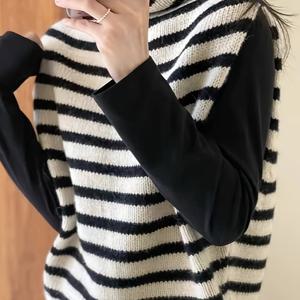 TEMU 여성용 1pc 쉬크 하이넥 아크릴 카디건 - 가을 시즌 컬러 블록 니트 원단, 캐주얼 루즈핏 오픈 프런트 스웨터 조끼