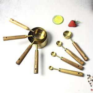 TEMU 4/8개 세트 스테인리스 스틸 계량컵과 스푼, 나무 손잡이, 내구성 있는 주방 베이킹 도구, 향신료 스푼과 커피 스푼 포함, 보관 용이한 중첩 디자인