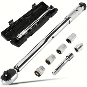 TEMU 7피스 조절 가능한 토크 렌치 세트, 28-210 Nm, 자동차 및 트럭, 정비용 리버서블 헤드가 있는 1/2인치 드라이브 래칫, 미끄럼 방지 그립, 금속 구조 - 어댑터 및 연장 바 포함