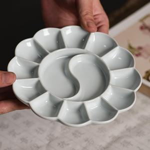 TEMU 6인치 라운드 도자기 페인트 팔레트 14 웰 - 내구성, 비점착, 워터 컬러, 구아슈, 아크릴 및 유화용 청소가 쉬움|아크릴물감