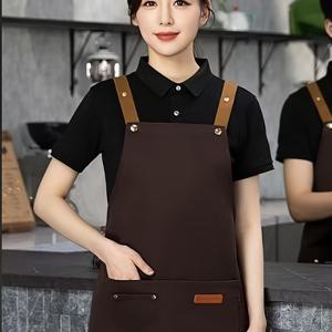 TEMU 여성을 위한 세련된 한국식 아포른 - 내구성, 누출 방지, 차점, 바리스타 및 꽃집에 적합 - 스타일리시한 녹색, 갈색 및 베이지 액센트, 조절 가능한 스트랩, 주방 및 레스토랑 착용