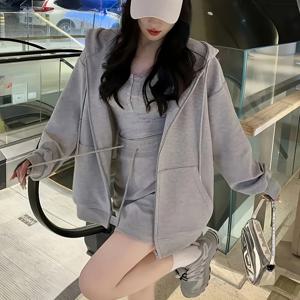 TEMU 패션과 캐주얼한 편안한 루즈한 플리스 안감이 있는 따뜻한 중간 길이 지퍼 후드