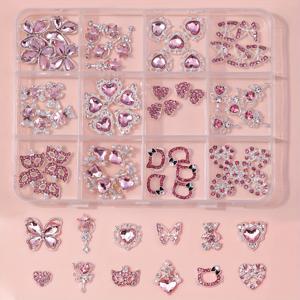 TEMU 60pcs 핑크 네일 아트 참스 세트, 하트, 리본, 지팡이 디자인, 창의적인 DIY 네일 장식 액세서리, 무향