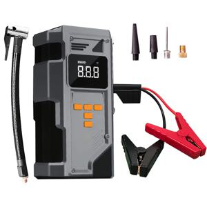 TEMU 2000mAh*4 고성능 점프 스타터 팩 - 150PSI 디지털 타이어 공기 주입기, 자동차 배터리 충전기 및 LED 플래시라이트가 포함된 다기능 충전기 - 차량, 자전거, 오토바이용 휴대용 공기 주입 장비, 다양한 어댑터 포함