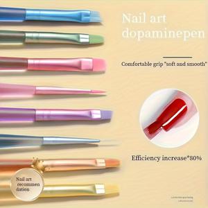 TEMU 8pcs 네일 아트 브러시 세트, 멀티 기능 매니큐어 펜, UV 젤, 디테일링 및 꽃 디자인용, 네일 아트 디자인용 살롱 품질 플라스틱 더버|젤네일