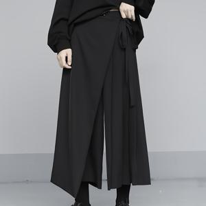 TEMU 여성용 일본식 한국 스타일 블랙 하이웨이스트 레그 팬츠 - 100% 폴리에스터, 사계절 캐주얼 & 정장용 솔리드 컬러 바지