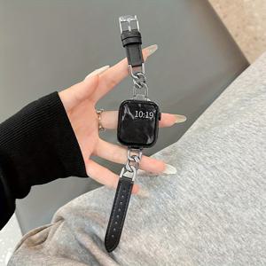 TEMU 고급스럽고 통기성이 좋은 창의적인 패션 체인 합성 가죽 스트랩 디자인, Apple Watch 스트랩 40mm, 38mm, 41mm, , 44mm, 45mm, 49mm에 적합, 스마트 워치 액세서리, Apple Watch 10 6 5 4 3 2 1 se UItra 시리즈와 호환, 편안한 분위기, 우아한 가을과 겨울, 남녀 공용 시계 스트랩 액세서리