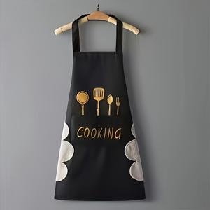 TEMU 1pc 스타일리시 폴리에스터 앞치마 - 두꺼운 허리 디자인, 내구성 및 쉬운 청소, 가정용 주방 착용에 적합, 블랙 & 화이트 옵션, 요리 앞치마